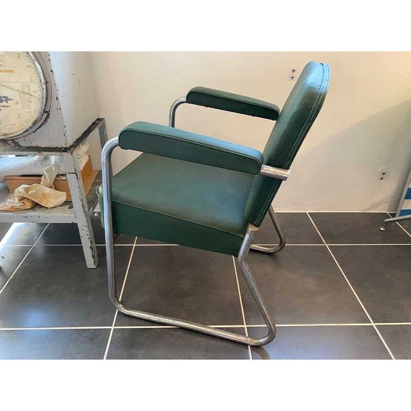Roneo industrial office chair in green leatherette, 1950
