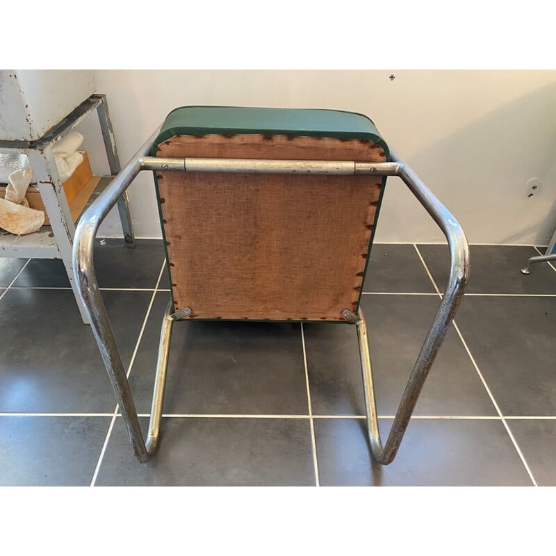 Fauteuil de bureau industriel Roneo en simili cuir vert, 1950