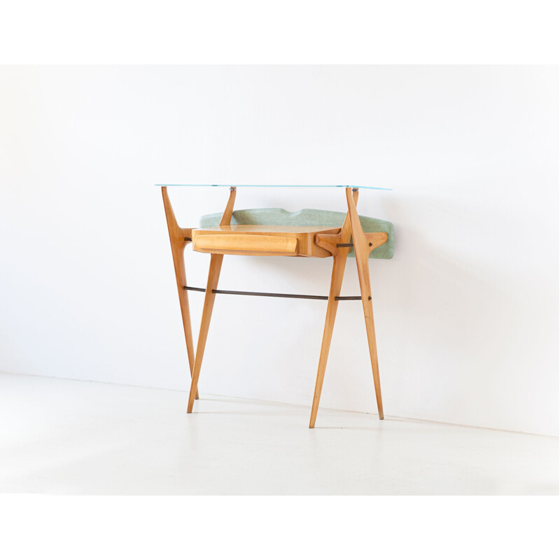Italian vintage maple console table with glass top, 1950s