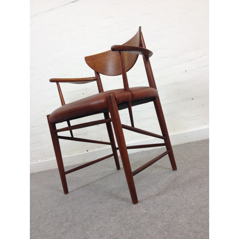 Soborg armchair in teak and brown leather, Peter HVIDT & Orla MOLGAARD-NIELSEN - 1960s