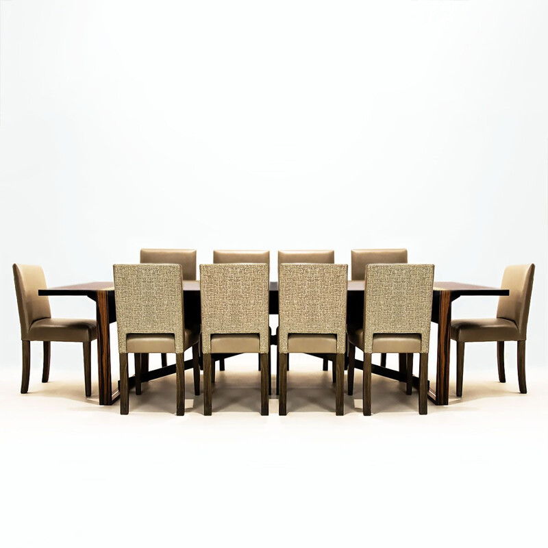 Contemporary vintage dining set in leather and ash wood