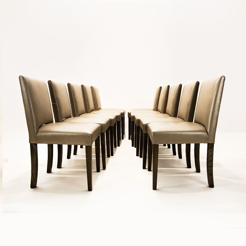 Contemporary vintage dining set in leather and ash wood