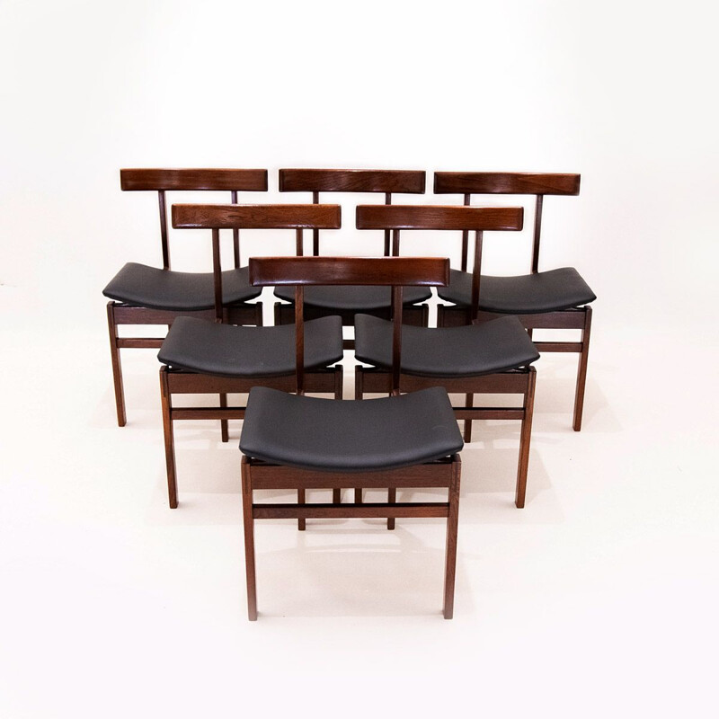 Set of 6 vintage model 193 teak and leather dining chairs by Inger Klingenberg for France & Søn