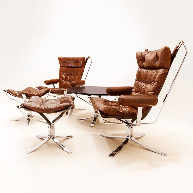 "Superstar" vintage Danish living room set in chrome and leather