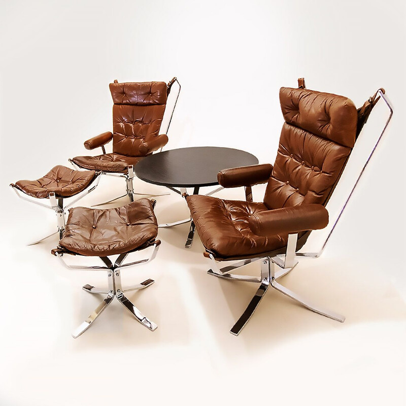 "Superstar" vintage Danish living room set in chrome and leather