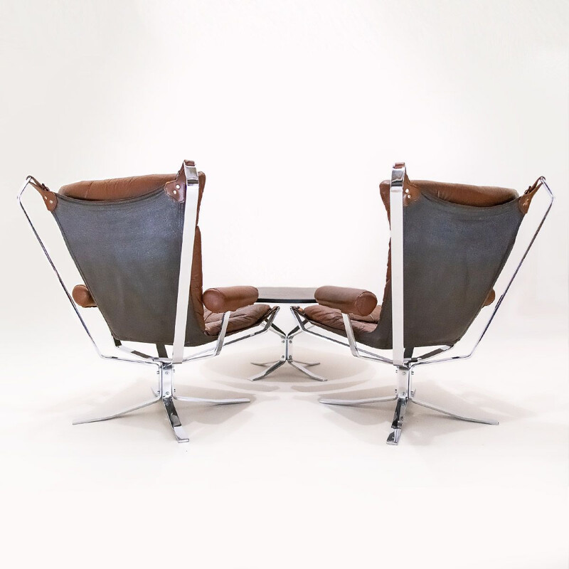 "Superstar" vintage Danish living room set in chrome and leather