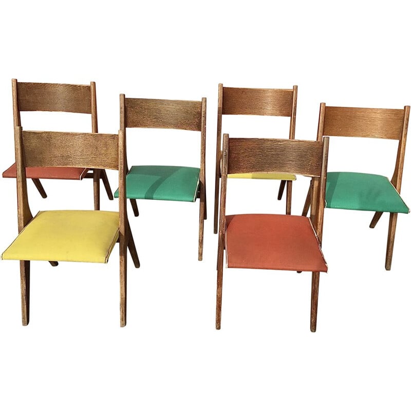 Lot de 6 chaises vintage par René-Jean Caillette, 1950