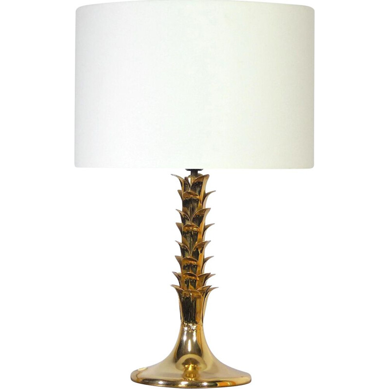 Vintage brass table lamp with palmettes, 1980