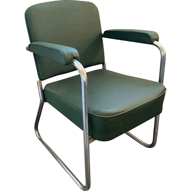 Roneo industrial office chair in green leatherette, 1950