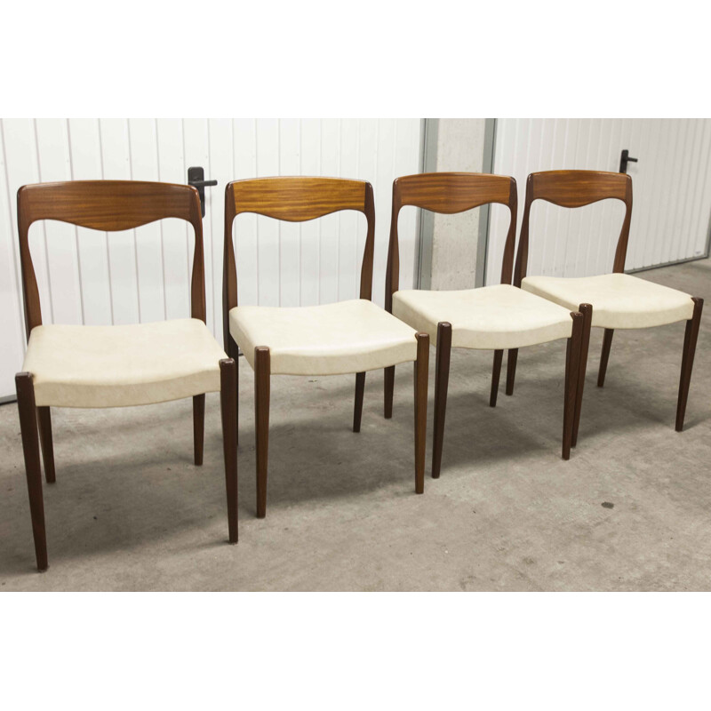 Set of 4 Scandinavian vintage teak and skai chairs, 1960
