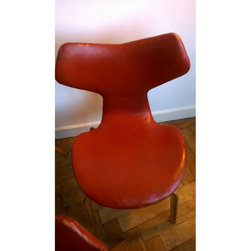 Set of 6 Fritz Hansen "Grand Prix" chairs in leather, Arne JACOBSEN - 1950s