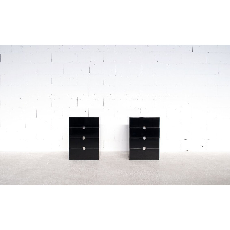 Pair of vintage black lacquered wood chest of drawers by Luigi Caccia Dominioni for Azucena, 1970