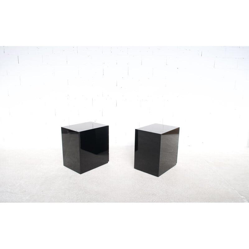 Pair of vintage black lacquered wood chest of drawers by Luigi Caccia Dominioni for Azucena, 1970