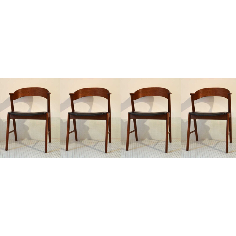Set of 4 teak and leatherette chairs - 1960s
