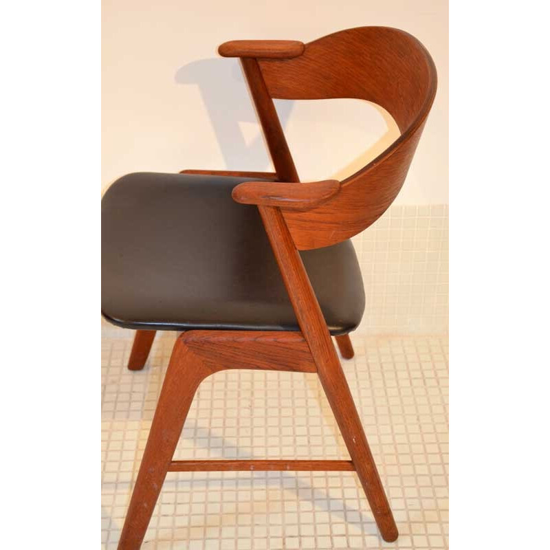 Ensemble de 4 chaises en teck et simili-cuir - 1960