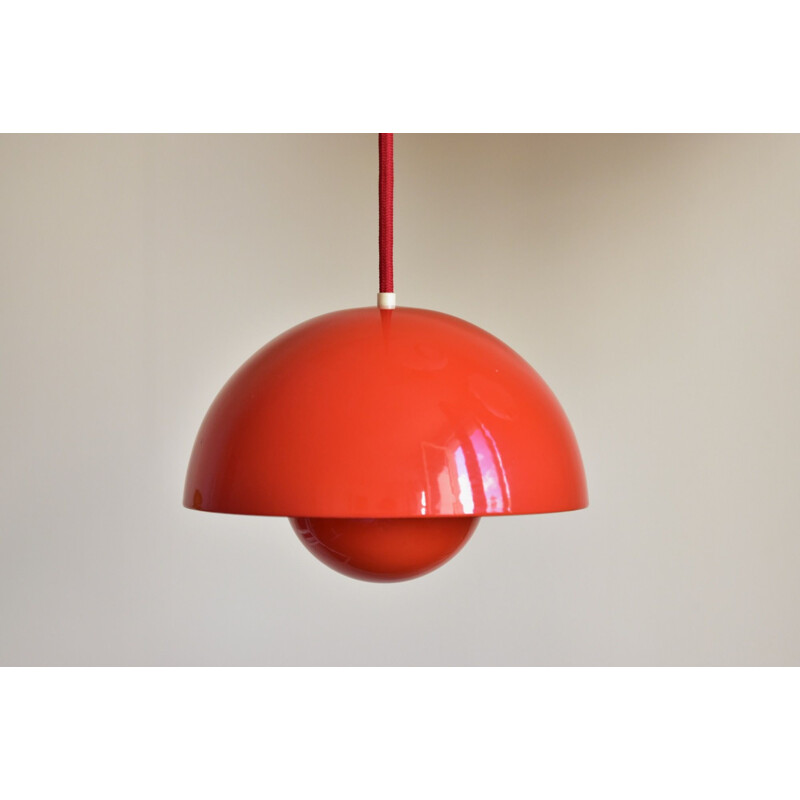 Vintage enamel flowerpot pendant lamp by Verner Panton for Louis Poulsen, Denmark 1968