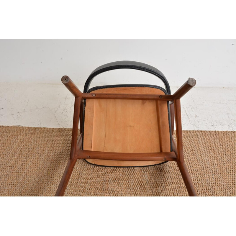 Vintage teak and black leatherette armchair by Th. Harlev for Farstrup Mobler, 1950