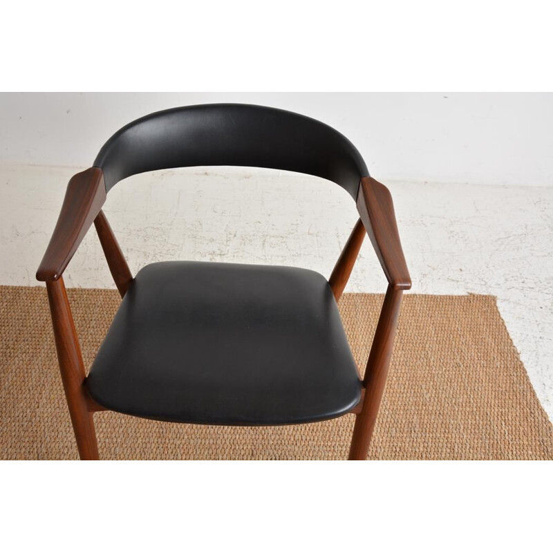 Vintage teak and black leatherette armchair by Th. Harlev for Farstrup Mobler, 1950