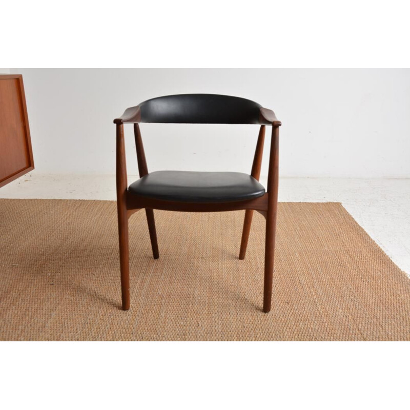 Vintage teak and black leatherette armchair by Th. Harlev for Farstrup Mobler, 1950