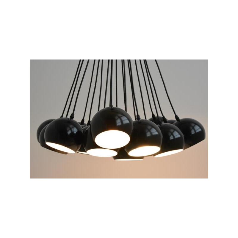 Cluster pendant lamp in black metal - 1970s