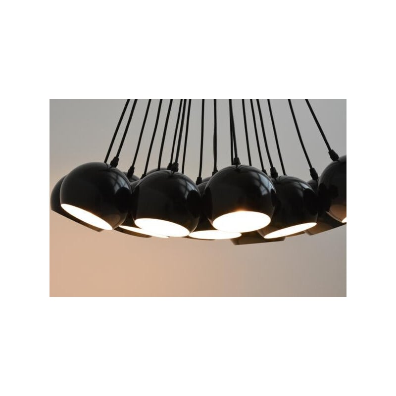 Cluster pendant lamp in black metal - 1970s