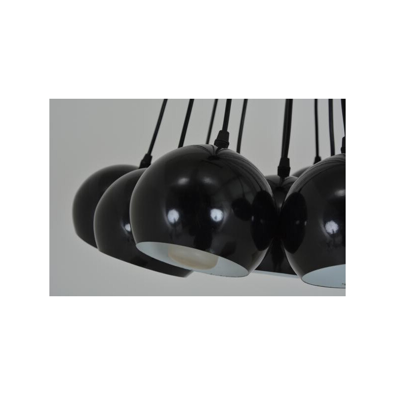 Cluster pendant lamp in black metal - 1970s