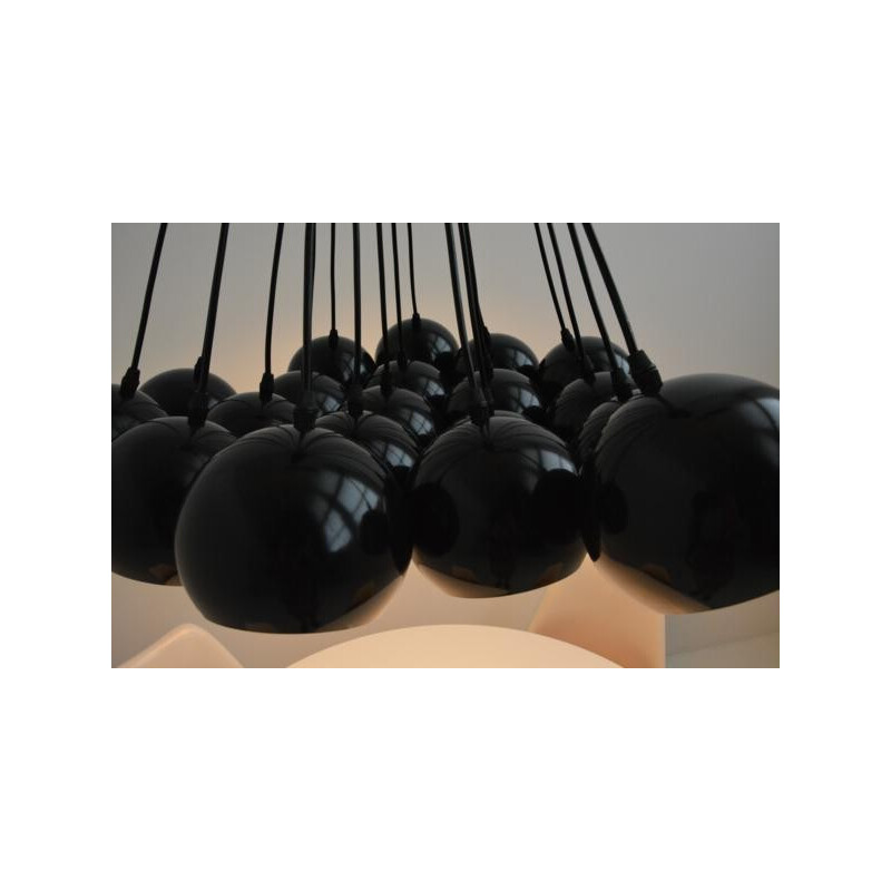 Cluster pendant lamp in black metal - 1970s