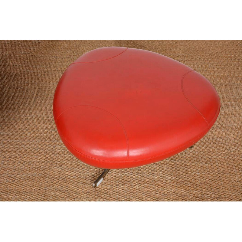 Fauteuil et ottoman vintage "Frog Chair" en cuir rouge par Poltromec, 1980