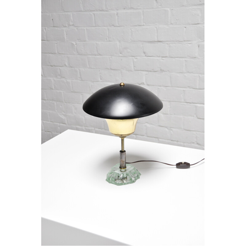 Mid-century swivel shade table lamp with crystal glass base by Max Ingrand for Fontana Arte, 1950s