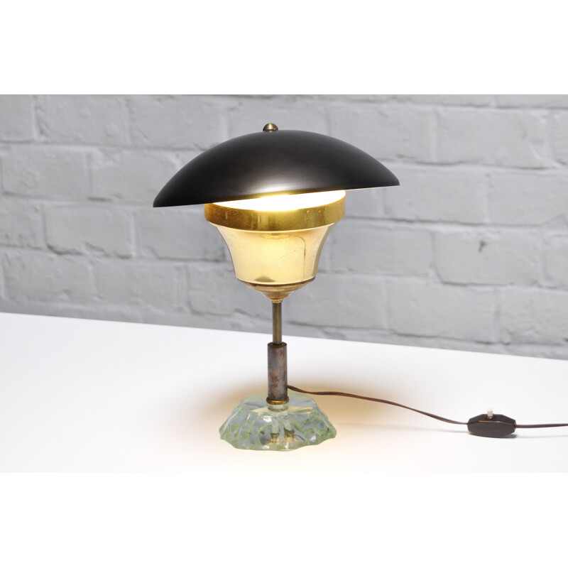 Mid-century swivel shade table lamp with crystal glass base by Max Ingrand for Fontana Arte, 1950s