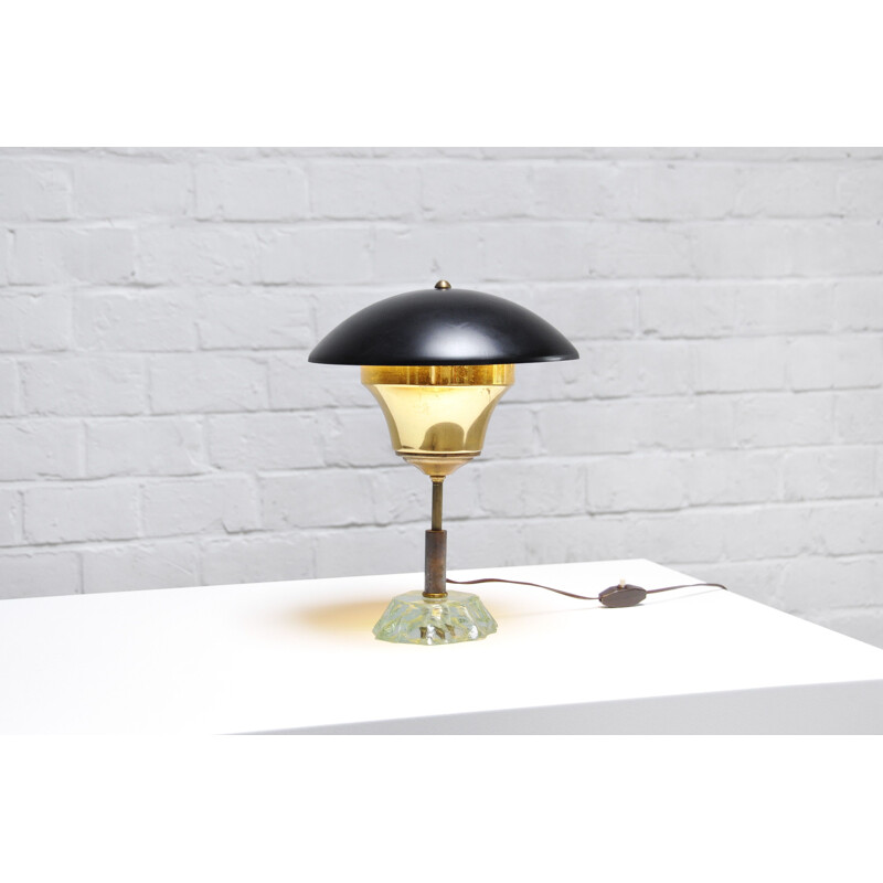 Mid-century swivel shade table lamp with crystal glass base by Max Ingrand for Fontana Arte, 1950s