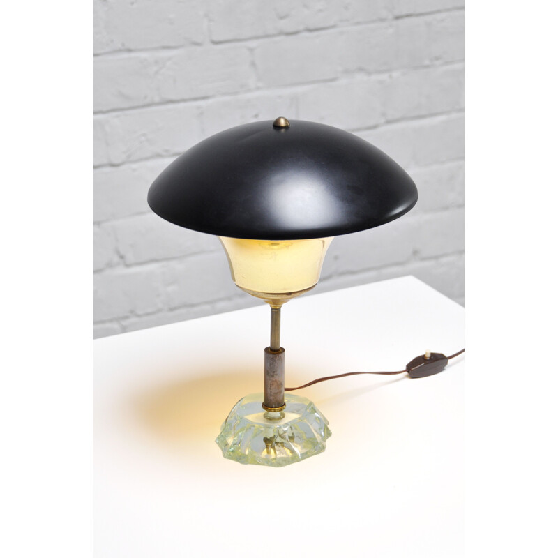 Lampe de table vintage à abat-jour pivotant avec base en verre de cristal par Max Ingrand pour Fontana Arte, 1950