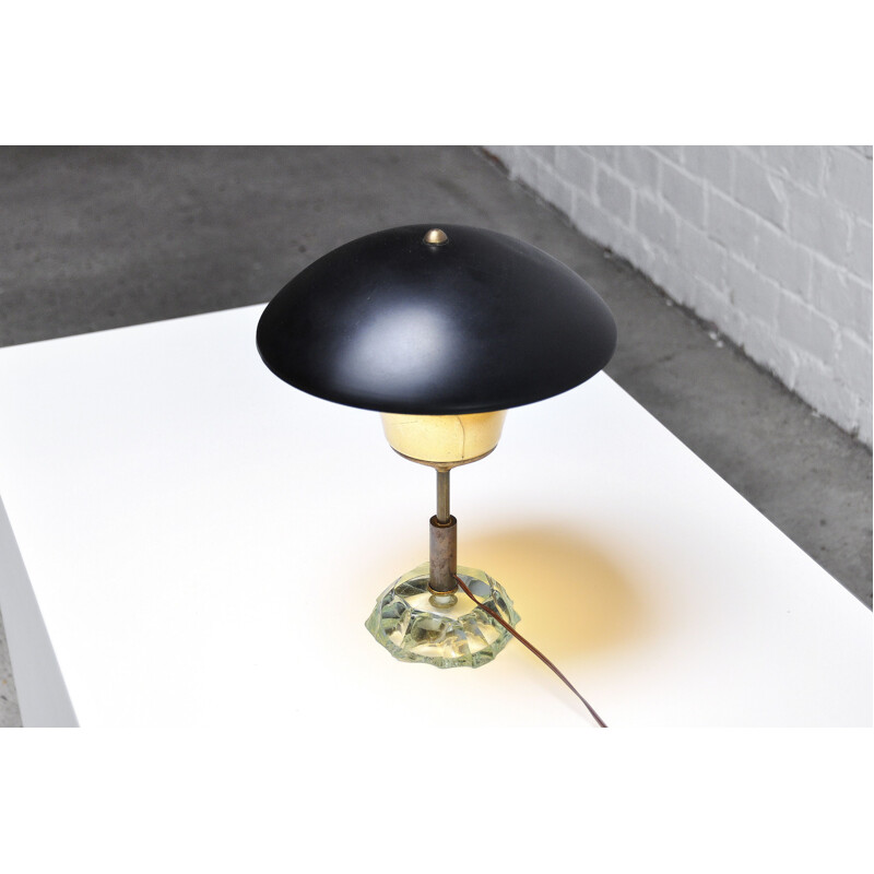 Mid-century swivel shade table lamp with crystal glass base by Max Ingrand for Fontana Arte, 1950s