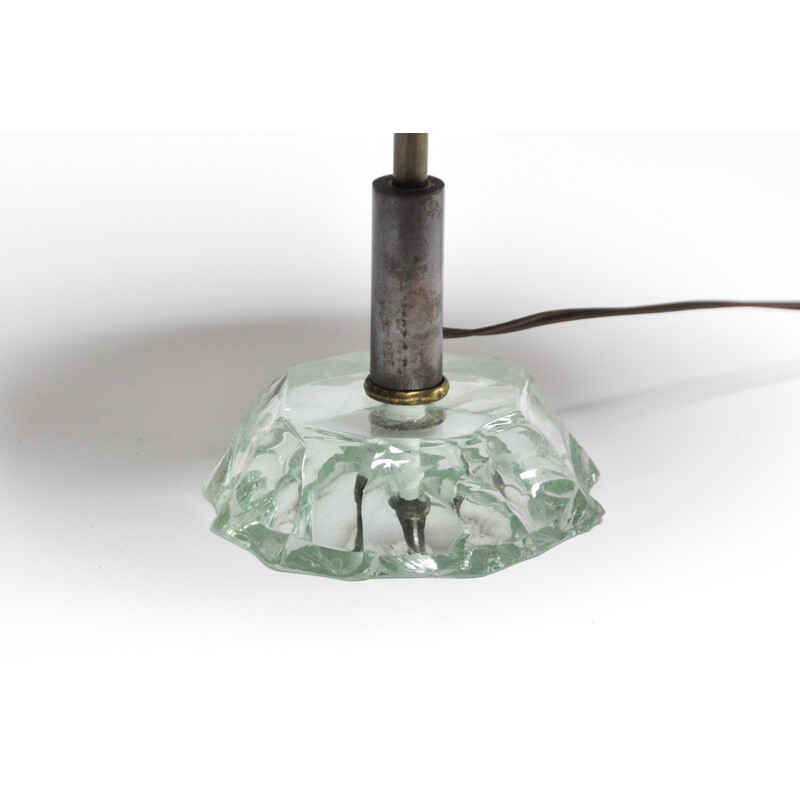 Lampe de table vintage à abat-jour pivotant avec base en verre de cristal par Max Ingrand pour Fontana Arte, 1950