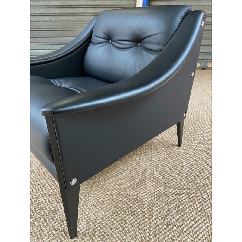 Fauteuil vintage Dezza en cuir noir par Gio Ponti pour Poltona Frau, 1965