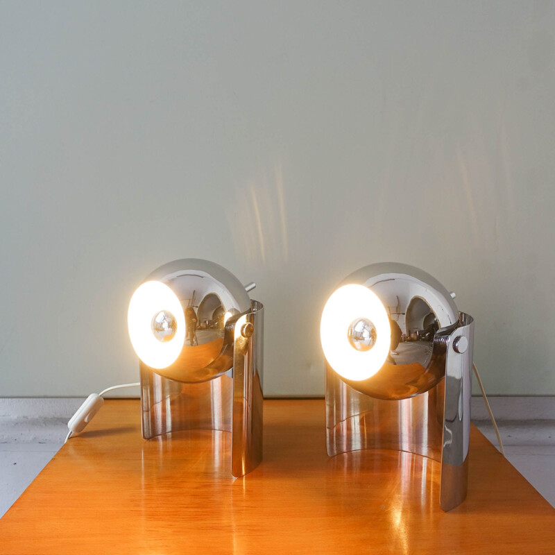 Paire de lampes de table vintage Eyeball par Reggiani, Italie 1970