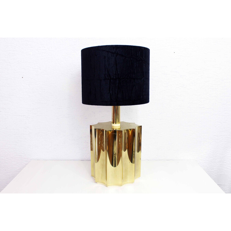 Vintage Italian table lamp in brass and black fabric, 1970