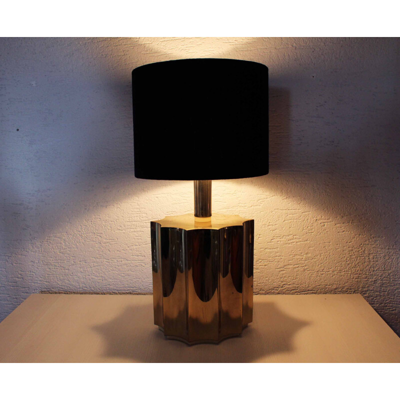 Vintage Italian table lamp in brass and black fabric, 1970