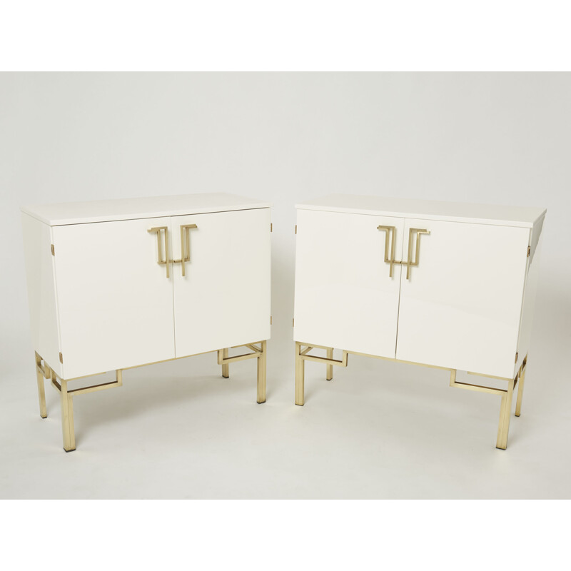 Pair of vintage white brass bar cabinets by Guy Lefèvre for Maison Jansen, 1970