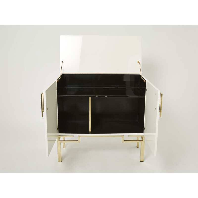 Coppia di mobili bar vintage in ottone bianco di Guy Lefèvre per Maison Jansen, 1970