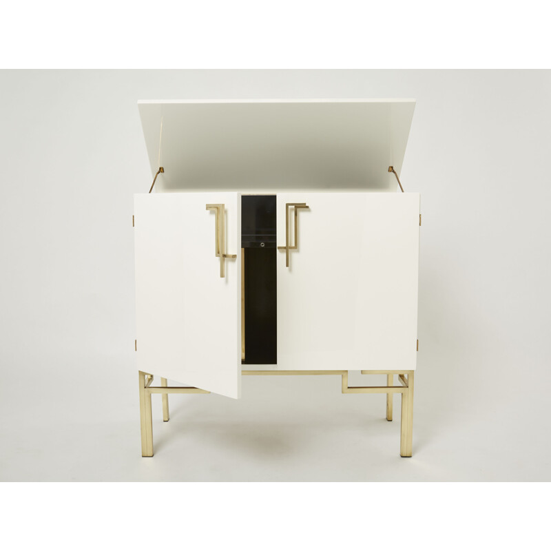 Coppia di mobili bar vintage in ottone bianco di Guy Lefèvre per Maison Jansen, 1970