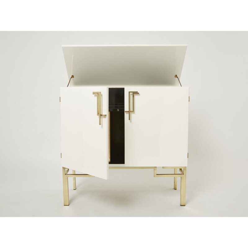 Pair of vintage white brass bar cabinets by Guy Lefèvre for Maison Jansen, 1970