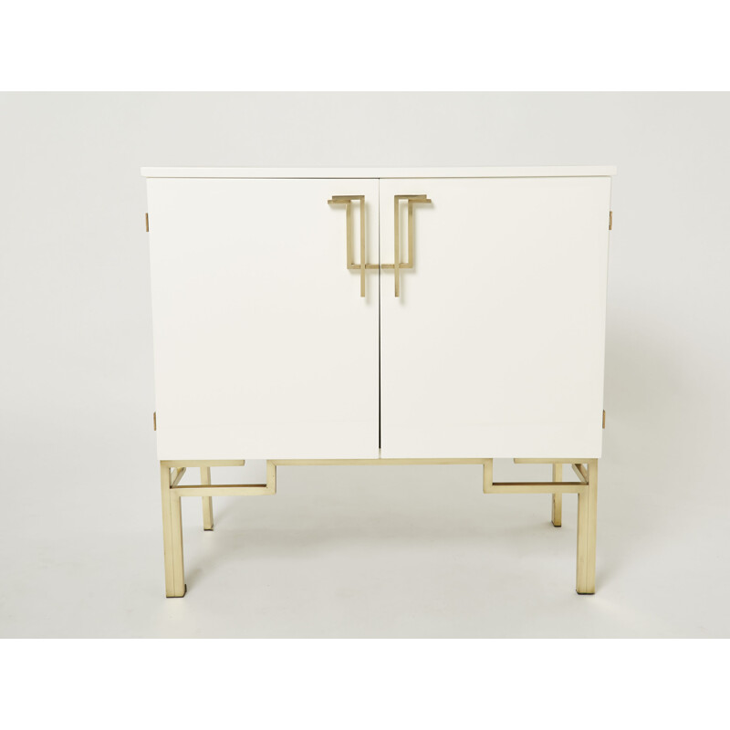 Coppia di mobili bar vintage in ottone bianco di Guy Lefèvre per Maison Jansen, 1970