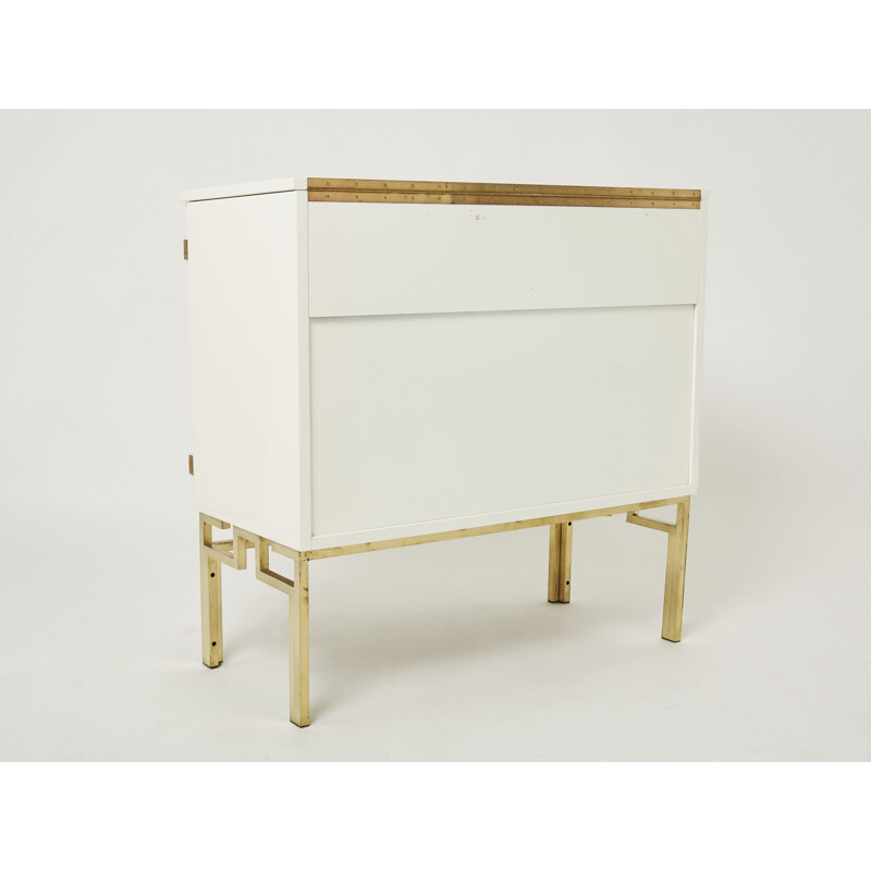 Coppia di mobili bar vintage in ottone bianco di Guy Lefèvre per Maison Jansen, 1970