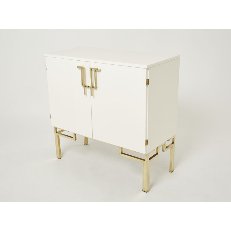 Pair of vintage white brass bar cabinets by Guy Lefèvre for Maison Jansen, 1970