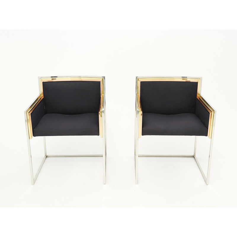 Pair of vintage armchairs in chrome brass by Alain Delon for Maison Jansen, 1972