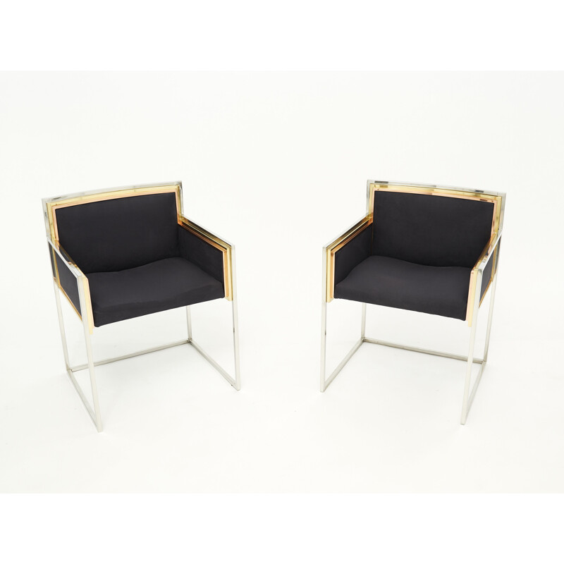 Pair of vintage armchairs in chrome brass by Alain Delon for Maison Jansen, 1972