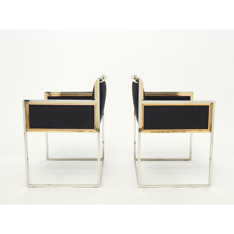 Pair of vintage armchairs in chrome brass by Alain Delon for Maison Jansen, 1972
