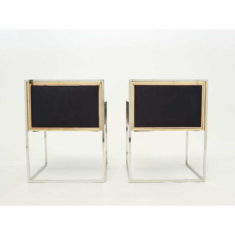Paire de fauteuils vintage en laiton chromé d'Alain Delon pour Maison Jansen, 1972