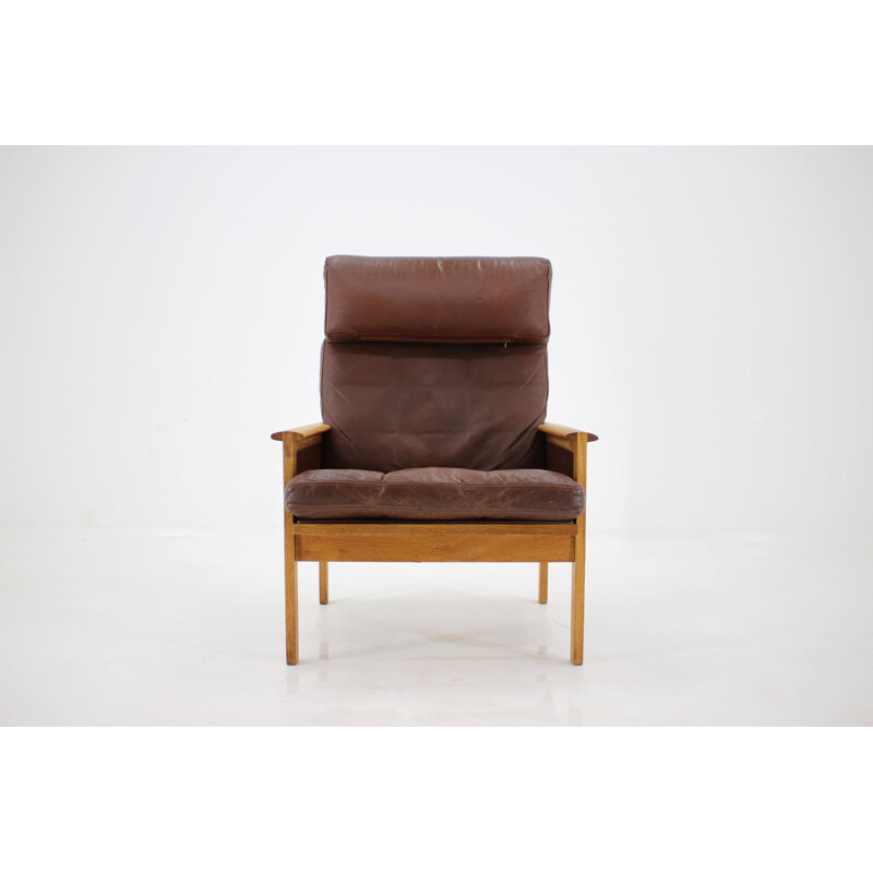 Vintage Capella leather high back armchair by Illum Wikkelsø for Eilersen, 1970s